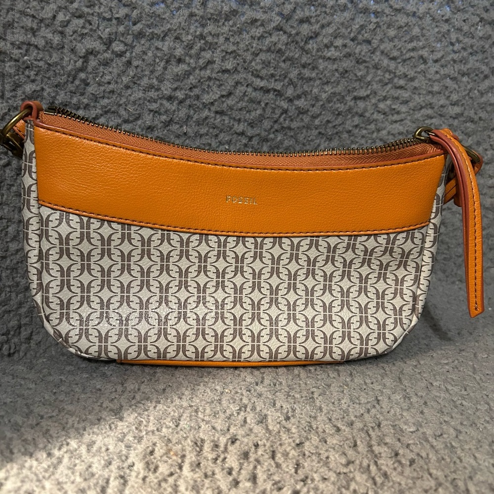 Fossil Orange and Brown Leather Clutch